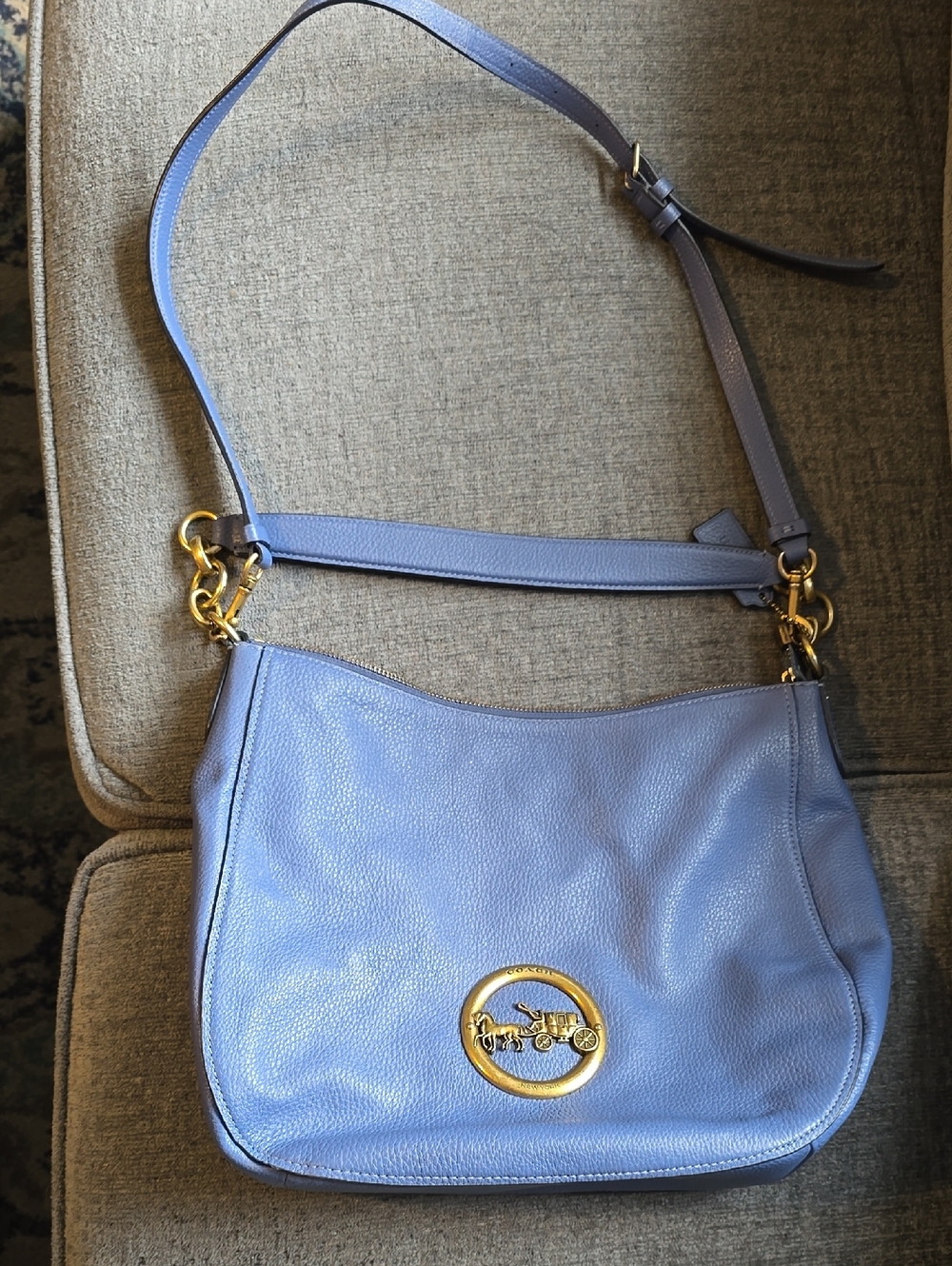 Coach Periwinkle Pebble  Leather Shoulder Bag with Gold Hardware